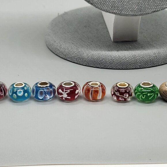 Jewelry - Lot of 8 - Glass Bead Charms for Bracelets marked 925